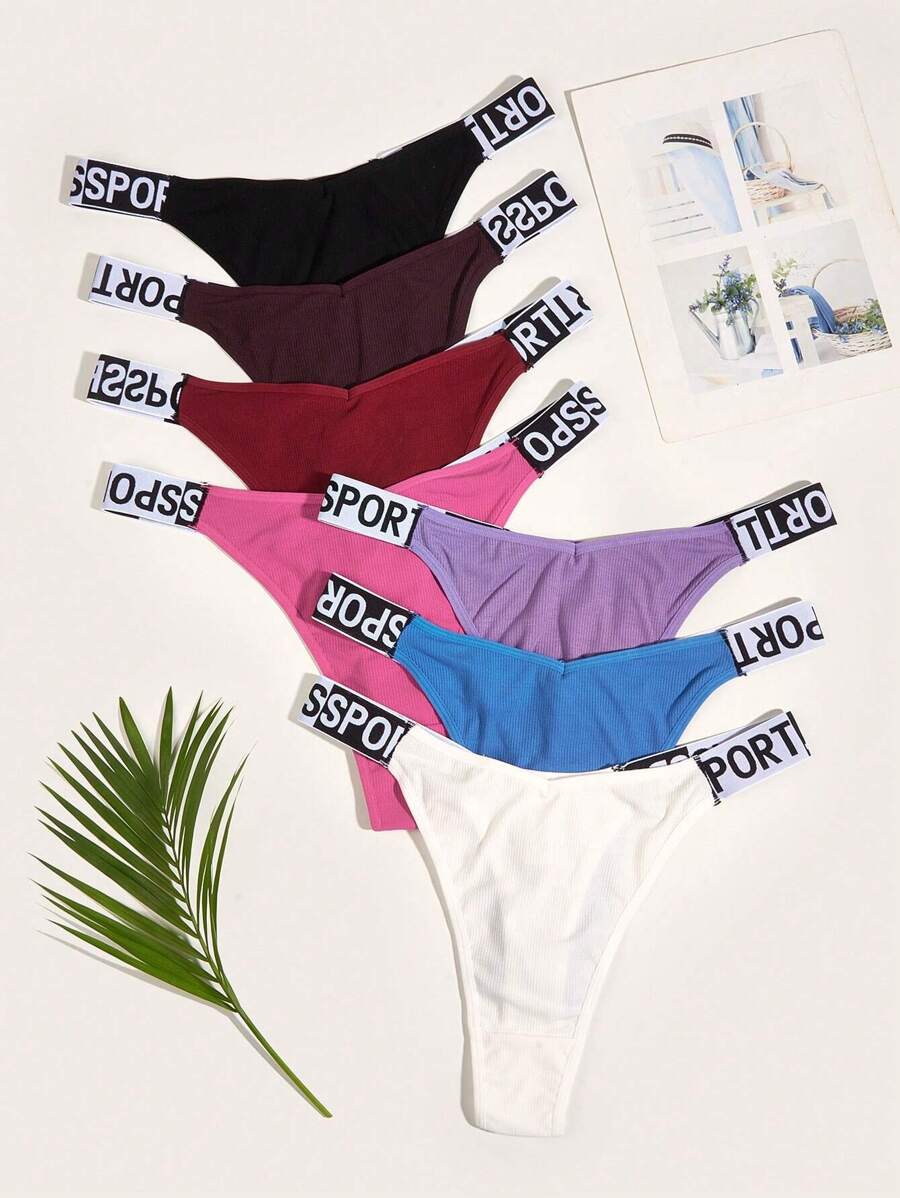 Plus 7pack Letter Graphic Tape Panty Sports - Multicolor - View 1