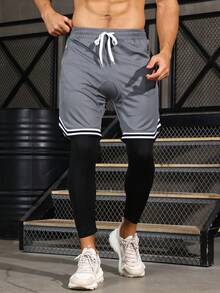 Men 2 In 1 Striped Tape Drawstring Waist Sport Trousers - Multicolor - View 5