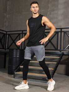 Men 2 In 1 Striped Tape Drawstring Waist Sport Trousers - Multicolor - View 6