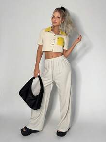 Muchica Contrast Collar Crop Shirt - Multicolor - View 6