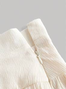 SHEIN MOD Váy nữ Viên lá sen phân lớp Dây kéo Nút phía trước màu trơn Giải trí - Màu be - Xem 4