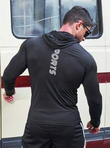 SHEIN Running Men Letter Graphic Raglan Sleeve Kangaroo Pocket Sports Sweatshirt - Black - View 2