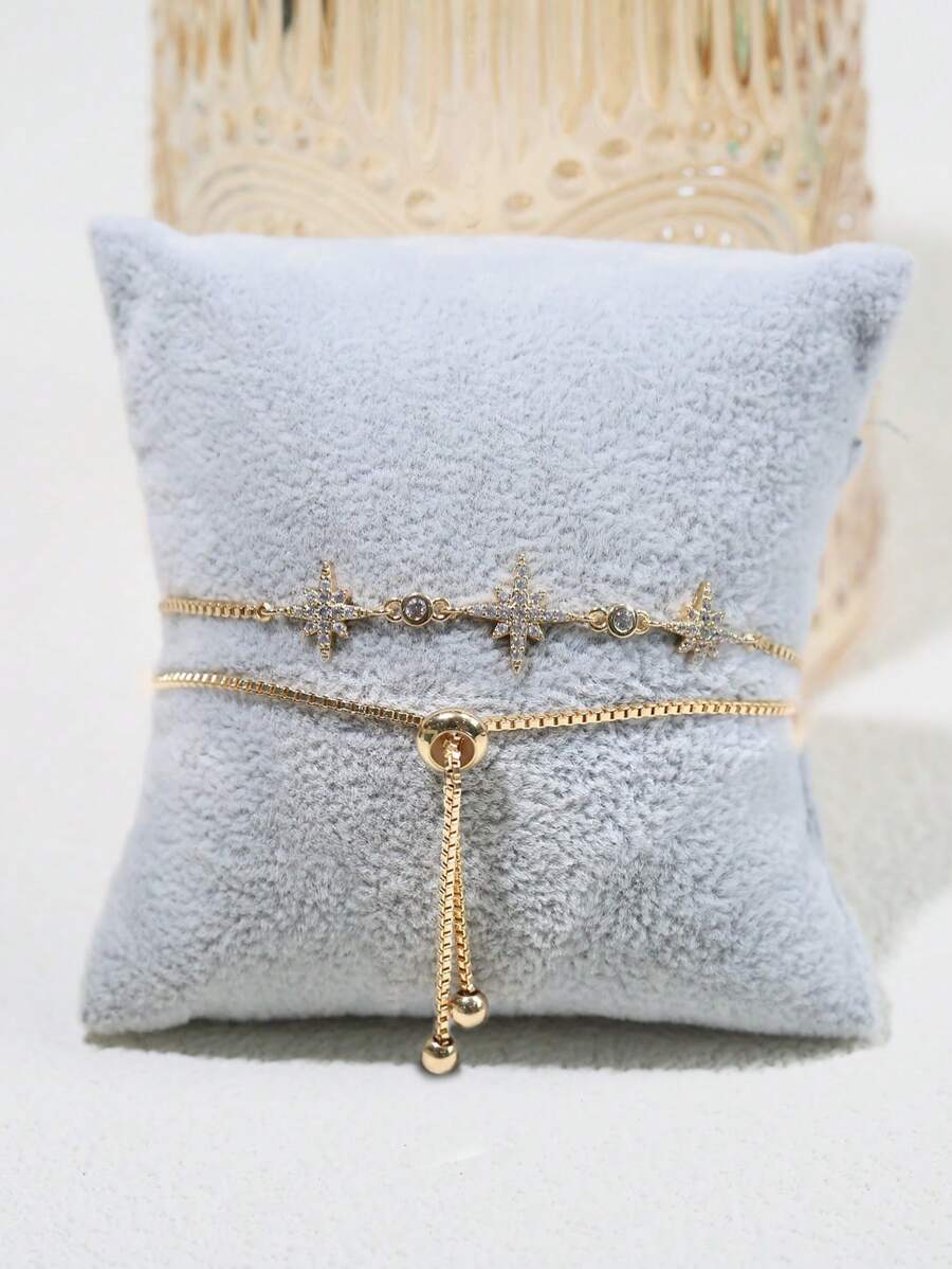 方晶鋯石裝飾手環 - 金黃色 - 查看 1