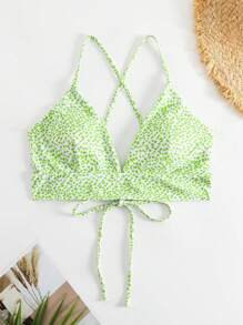 Dalmatian Print Tie Back Bikini Top - Multicolor - View 1