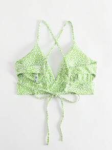 Dalmatian Print Tie Back Bikini Top - Multicolor - View 2