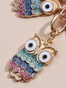 Owl Design Bag Charm Sequins Decor Fashionable Key Chain - Gold - View 4