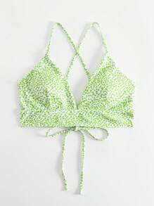 Dalmatian Print Tie Back Bikini Top - Multicolor - View 4