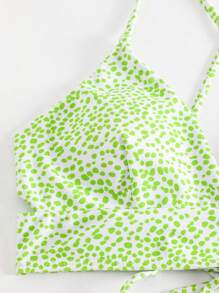 Dalmatian Print Tie Back Bikini Top - Multicolor - View 5