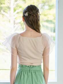 DAZY Solid Ruffle Trim Tee - Beige - View 2