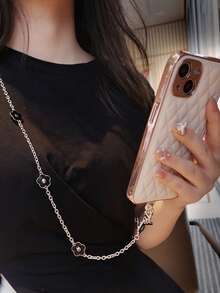 花朵裝飾鏈條手機掛繩 - 黑色 - 查看 5