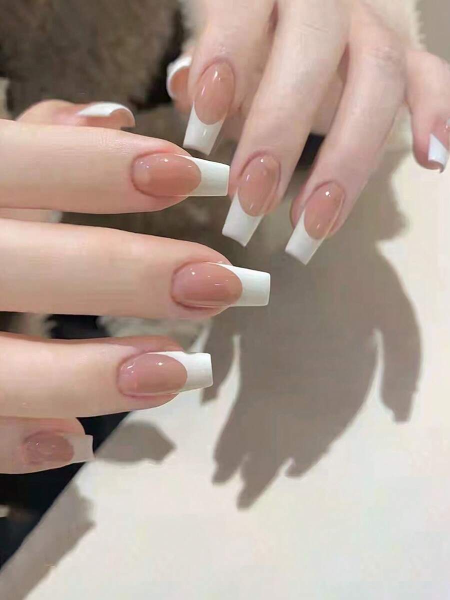 24 chiếc Long Coffin Two Tone Fake Nail & 1 sheet Tape & 1pc Nail Dũa - Nhiều màu - Xem 1