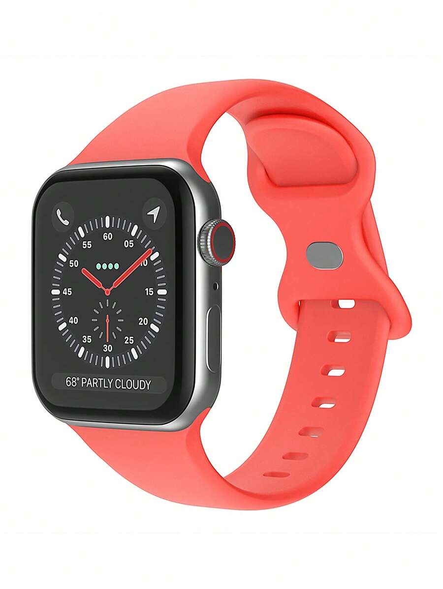 Dây đeo đồng hồ silicon rắn tương thích với Apple Watch - Màu Cam san hô - Xem 1