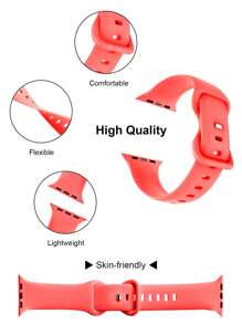 Dây đeo đồng hồ silicon rắn tương thích với Apple Watch - Màu Cam san hô - Xem 4