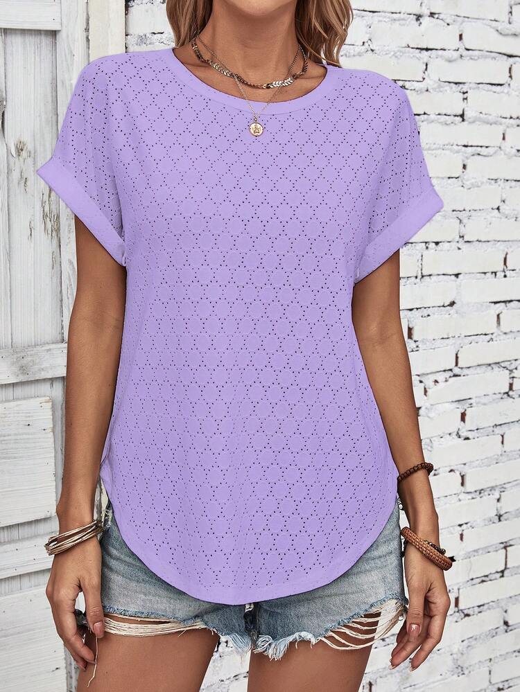 SHEIN LUNE Camiseta unicolor de manga murciélago - Morado - Añade 4