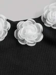 SHEIN MOD Đầm Đề can phân lớp Gân đan Hoa Dễ thương - màu đen - Xem 7