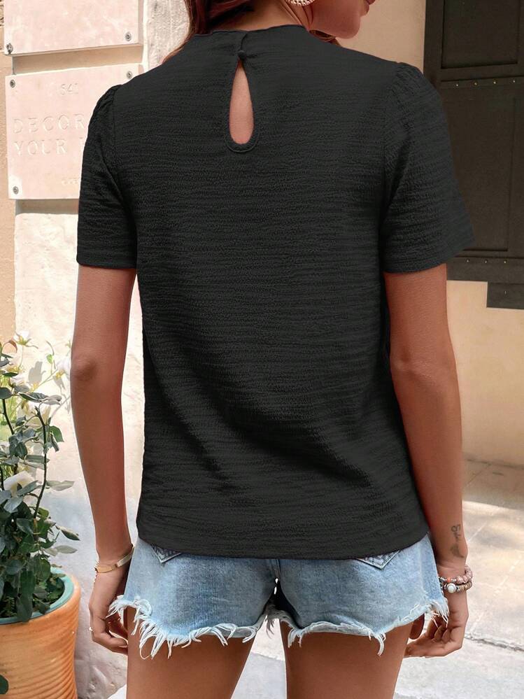 SHEIN Clasi Blouse Unicolore À Col Montant - Noir - Voir 2