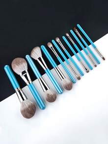 RANCAI 13pcs Makeup Brush Set, Grandma Gray Wooden Handle, High-End Cosmetic Tools, Including Eyeshadow Brush, Blush Brush, Foundation Brush, Powder Brush, Excluding Powder Compact - Blue - View 5