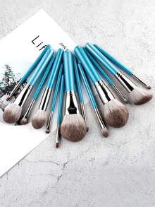 RANCAI 13pcs Makeup Brush Set, Grandma Gray Wooden Handle, High-End Cosmetic Tools, Including Eyeshadow Brush, Blush Brush, Foundation Brush, Powder Brush, Excluding Powder Compact - Blue - View 2
