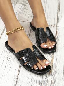 LAUREN WEAL 女士鱷魚壓紋鏤空優雅涼鞋 - 黑色 - 查看 1