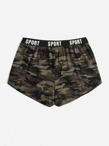 SHEIN EZwear Quần Short kích thước lớn Ruy băng Lá thư Ngụy trang Giải trí - Nhiều màu - Xem 2