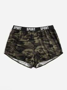 SHEIN EZwear Quần Short kích thước lớn Ruy băng Lá thư Ngụy trang Giải trí - Nhiều màu - Xem 3