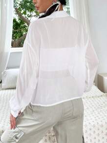 SHEIN EZwear Solid Button Front Drop Shoulder Shirt Without Cami - White - View 2