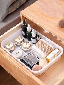 Makeup Storage Box,1Pc Drawer Makeup Organizer Large Compartment White Desktop Drawer Cosmetic Storage Box - White - View 1