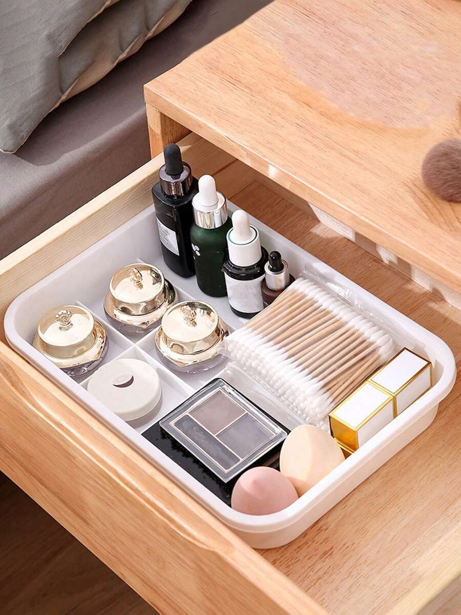 Makeup Storage Box,1Pc Drawer Makeup Organizer Large Compartment White Desktop Drawer Cosmetic Storage Box - White - View 1