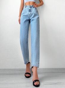 Cottnline Jeans de pierna recta con cremallera - Lavado ligero - Ver 4