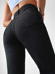 RueChic High Waist Flare Leg Jeans - Black - View 3