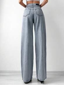 Cottnline High Waist Wide Leg Jeans - Light Wash - View 2