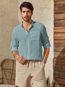 Manfinity NXTstreet Men Cotton Solid Pocket Patched Shirt - Mint Green - View 1