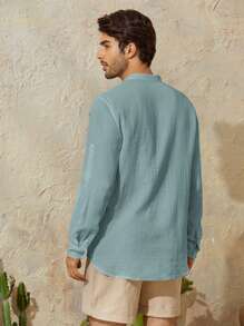Manfinity NXTstreet Men Cotton Solid Pocket Patched Shirt - Mint Green - View 2