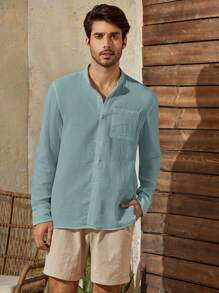 Manfinity NXTstreet Men Cotton Solid Pocket Patched Shirt - Mint Green - View 3