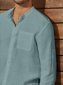Manfinity NXTstreet Men Cotton Solid Pocket Patched Shirt - Mint Green - View 5