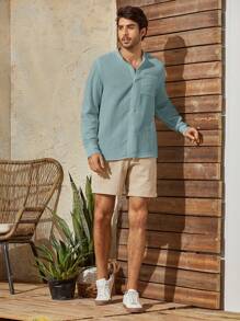 Manfinity NXTstreet Men Cotton Solid Pocket Patched Shirt - Mint Green - View 6