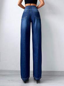 Cottnline 水洗直筒牛仔褲 - 深色水洗藍 - 查看 2