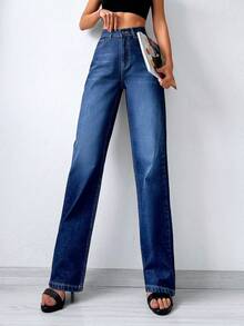 Cottnline 水洗直筒牛仔褲 - 深色水洗藍 - 查看 4