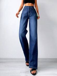 Cottnline 水洗直筒牛仔褲 - 深色水洗藍 - 查看 5