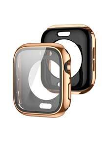 電鍍個人電腦殼套和螢幕保護鋼化膜適用於Apple Watch - 玫瑰金 - 查看 1