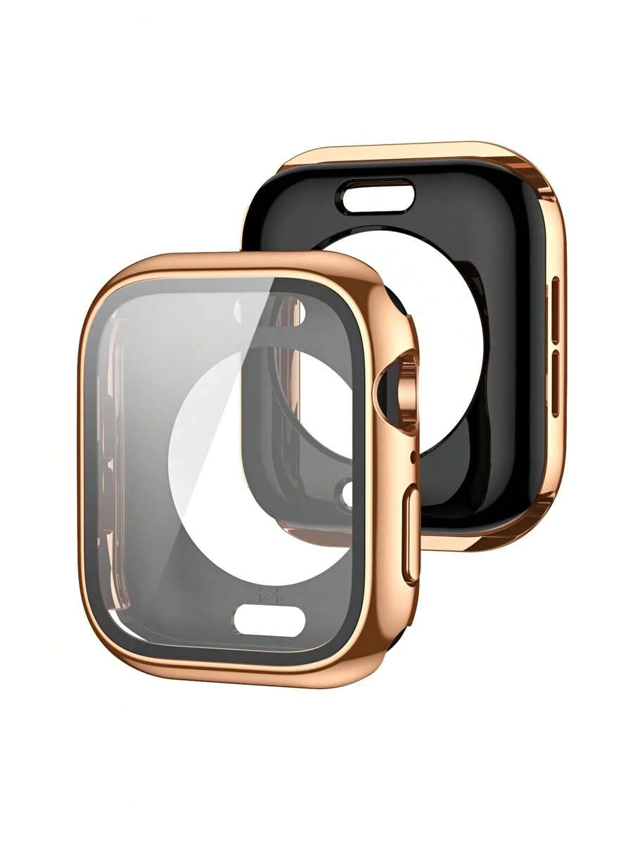 電鍍個人電腦殼套和螢幕保護鋼化膜適用於Apple Watch - 玫瑰金 - 查看 1