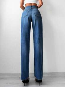Cottnline Cao eo Quần legging thẳng - Rửa trung bình - Xem 2
