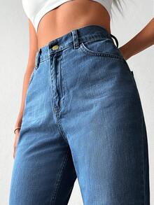 Cottnline Cao eo Quần legging thẳng - Rửa trung bình - Xem 4