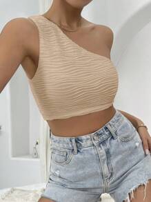 SHEIN Essnce Top crop de un hombro - Caqui - Ver 1