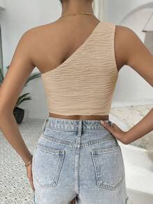 SHEIN Essnce Top crop de un hombro - Caqui - Ver 2