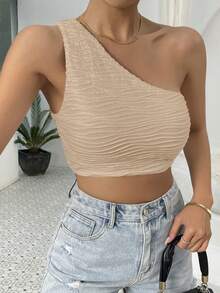 SHEIN Essnce Top crop de un hombro - Caqui - Ver 3