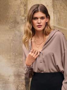 SHEIN Frenchy Solid Drop Shoulder Button Front Shirt - Apricot - View 5