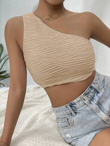 SHEIN Essnce Top crop de un hombro - Caqui - Ver 6