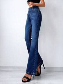 RueChic High Waist Flare Leg Jeans - Dark Wash - View 6