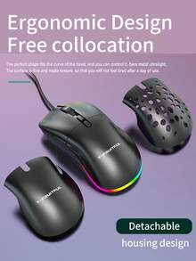 Letter Graphic Cabled Gaming Mouse - Black - View 6